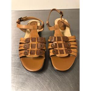 Softspots Pillowtop Technology Women’s Leather Brown and Tan Open Toe Buckle Str